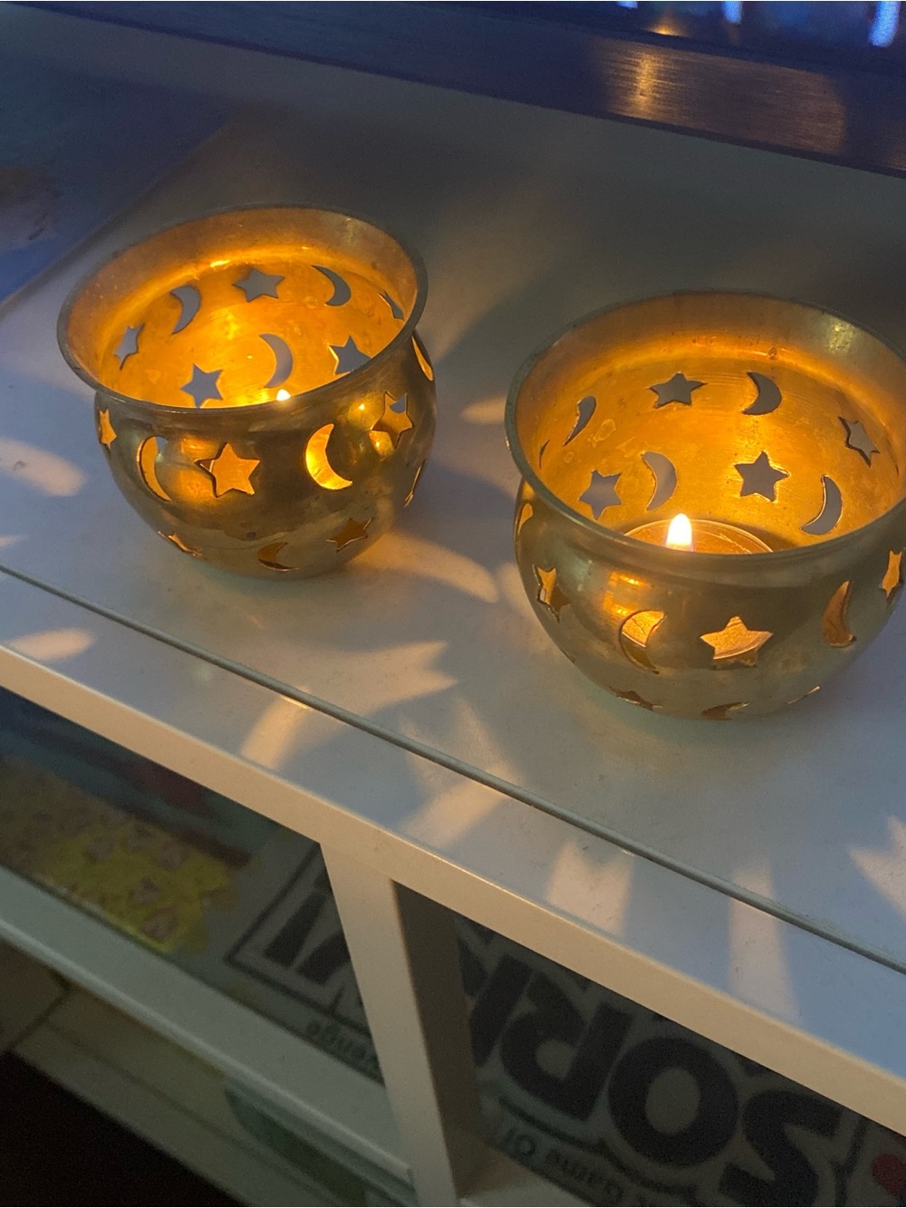 Brass Moon & Star Tealight Holders - Set of 2